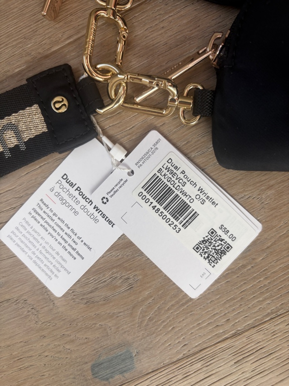 NWT dual pouch wristlet *wordmark black/goldwhite opal lululemon - Picture 2 of 14